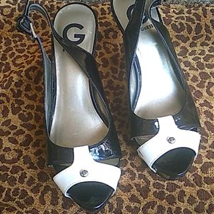 Guess black and white heels